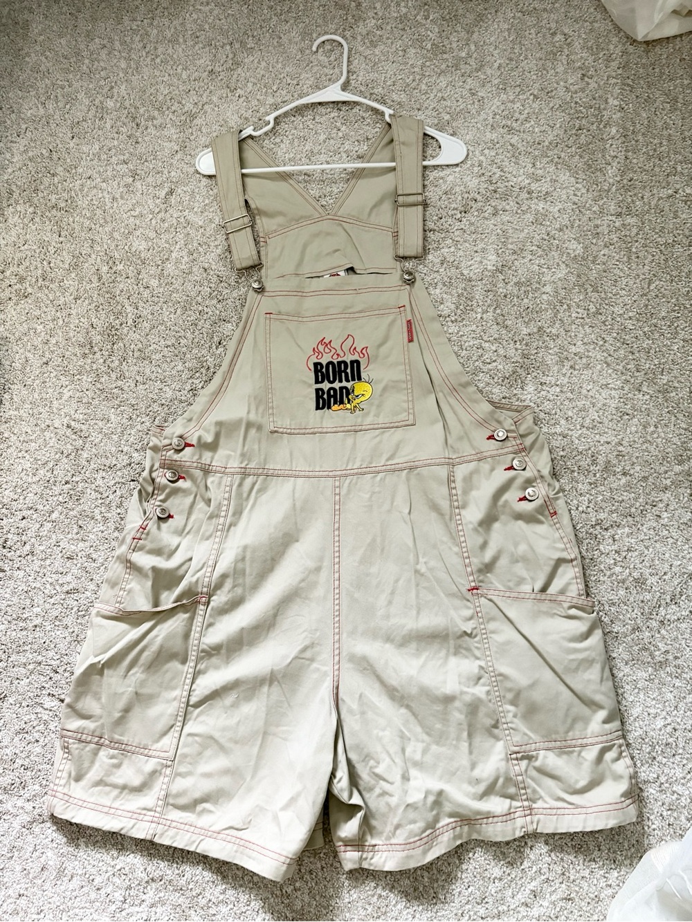 vintage Looney Tunes "Born Bad" Tweety Bird overall shorts women plus sz 18/20 W